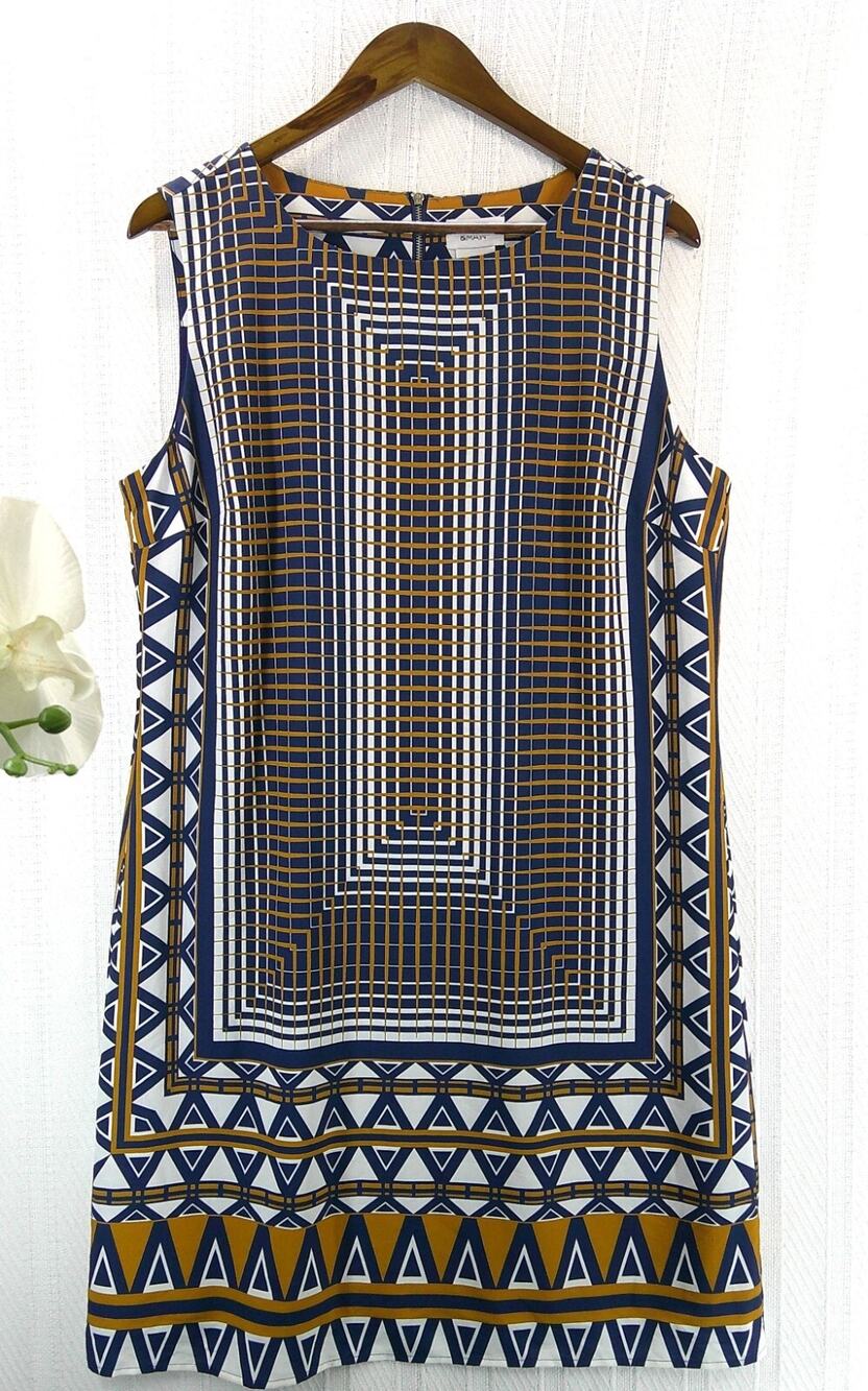 Monroe & Main Geometric Sheath Dress - White Blue Gold L